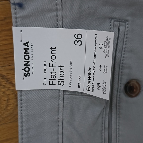 SONOMA BRAND MEN'S LIGHT GRAY FLAT FRONT SHORTS SIZE 36 - Picture 9 of 11